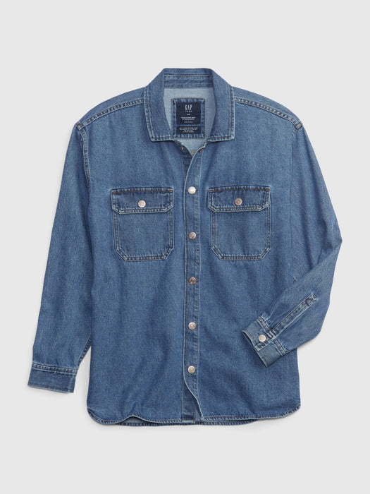 Teen Oversized Denim Shirt Jacket with Washwell