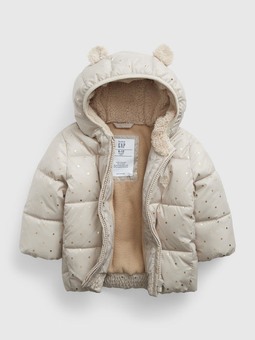 Baby 100% Recycled Sherpa-Lined Puffer Jacket - cobblestone beige