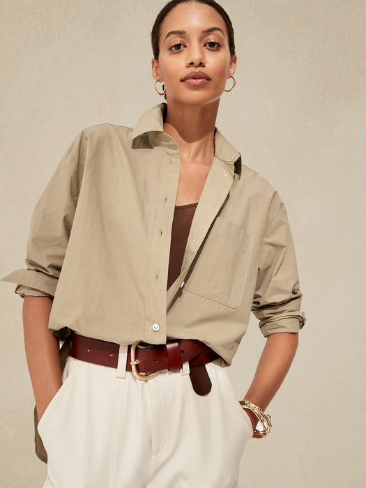 Petite Oversized Poplin Shirt - Maverick Tan