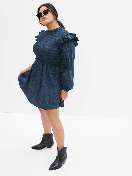 Smocked Ruffle Sleeve Mini Dress