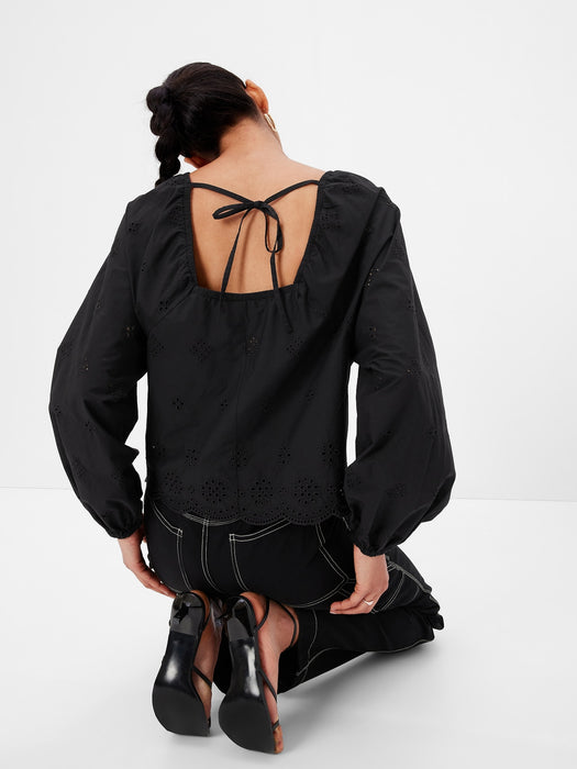 Balloon Sleeve Eyelet Top