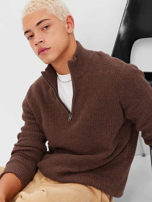 Half-Zip Rib Mockneck Sweater