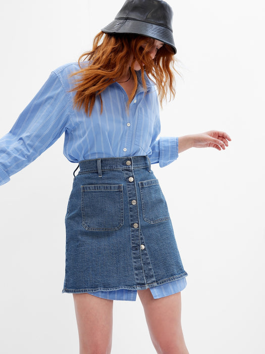 Patch Pocket Denim Mini Skirt with Washwell