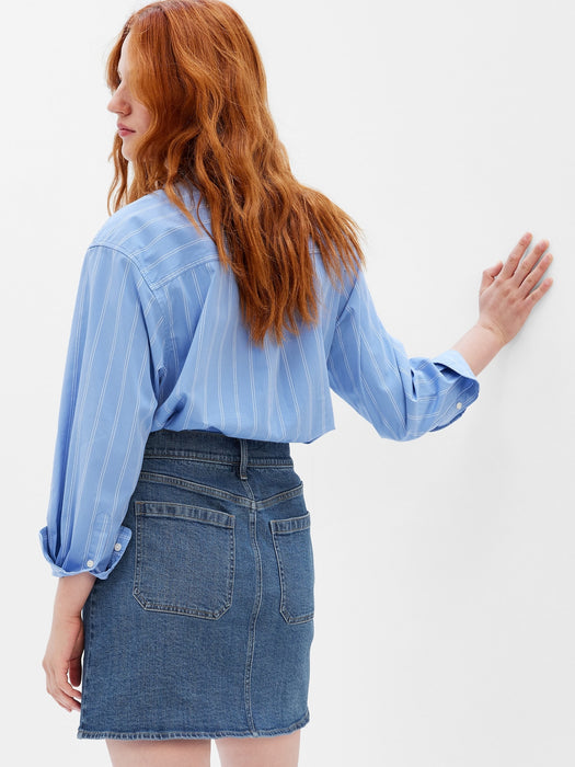 Patch Pocket Denim Mini Skirt with Washwell