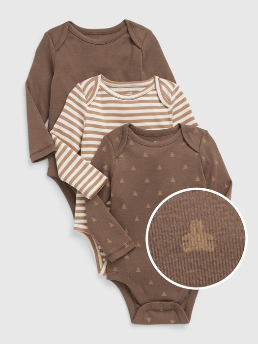 Baby 100% Organic Cotton Print Bodysuit (3-Pack) - cozy brown