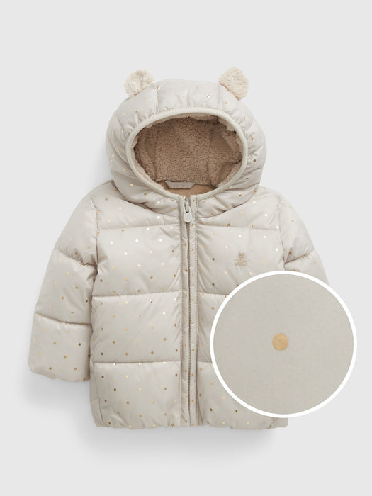 Baby 100% Recycled Sherpa-Lined Puffer Jacket - cobblestone beige