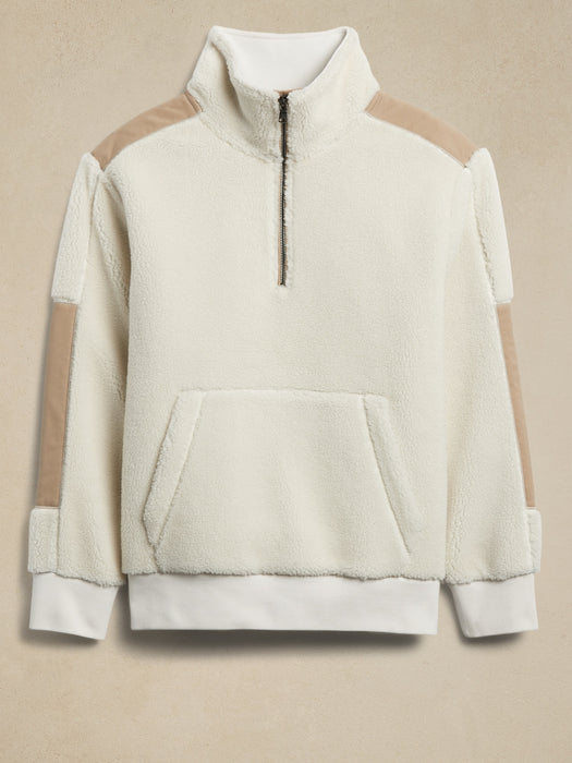 Half-Zip Sherpa Sweater - Transition Cream White