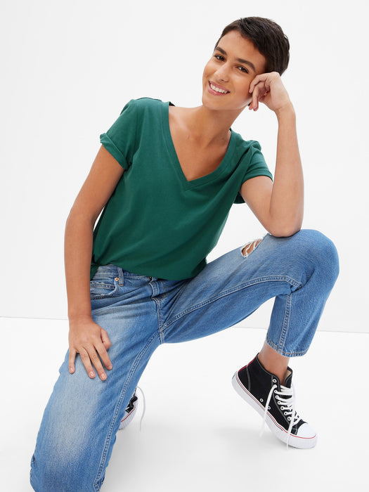 100% Organic Cotton Vintage V-Neck T-Shirt - june bug green