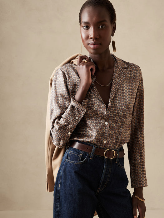 Silk Resort Shirt - Mini Geometric Print