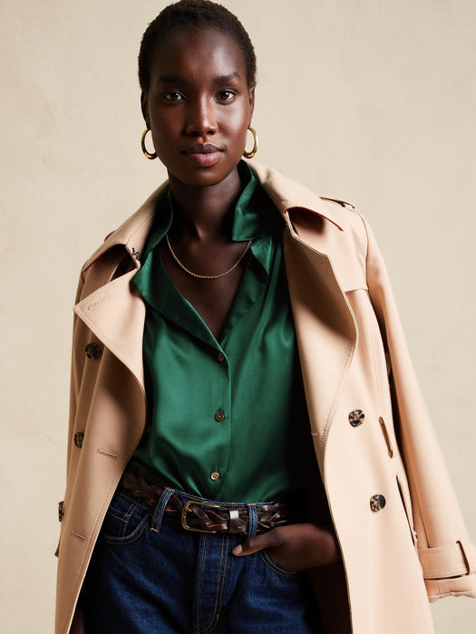 Petite Silk Resort Shirt - Forest Emerald Green