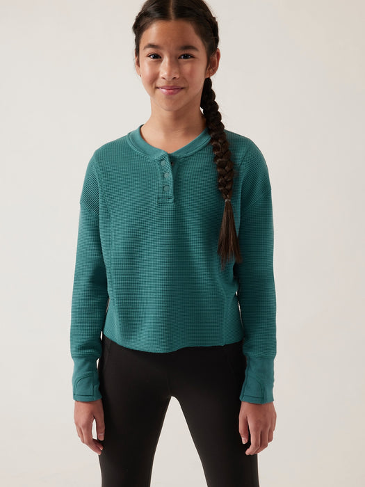Athleta Girl Settle in Waffle Sweatshirt - Borealis Green