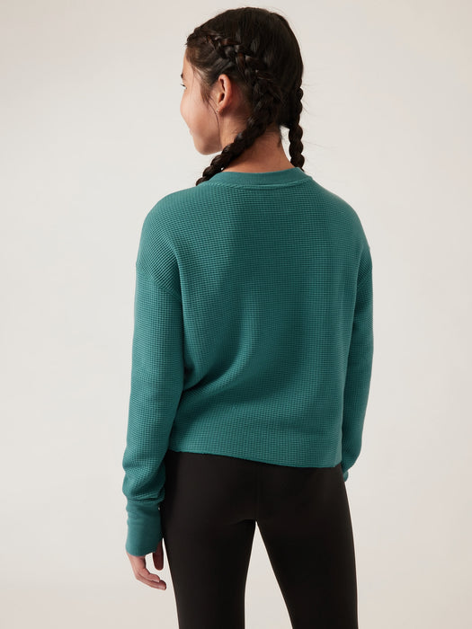 Athleta Girl Settle in Waffle Sweatshirt - Borealis Green