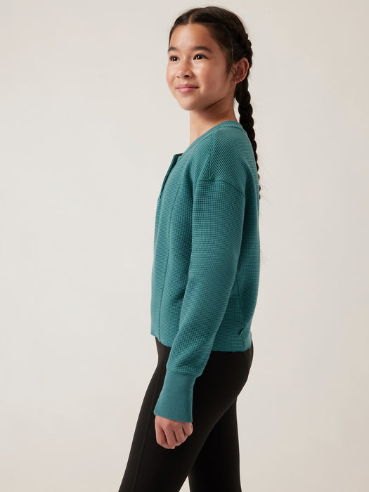 Athleta Girl Settle in Waffle Sweatshirt - Borealis Green