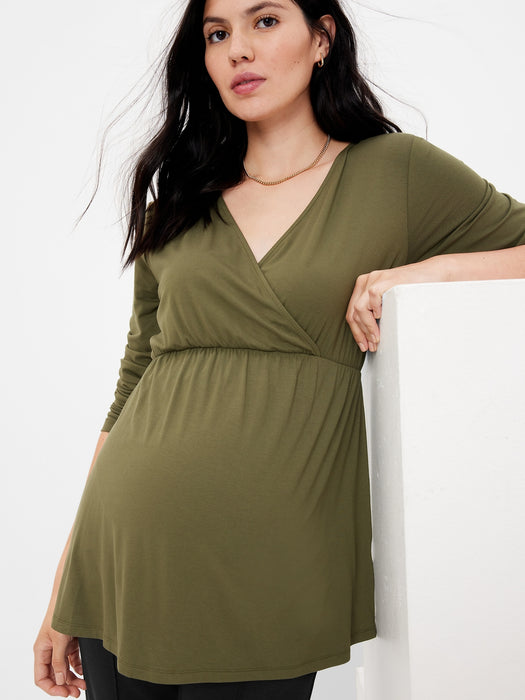 Maternity Jersey Nursing Wrap Top - army jacket green