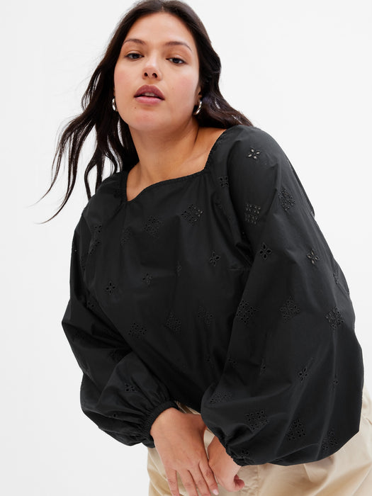 Balloon Sleeve Eyelet Top