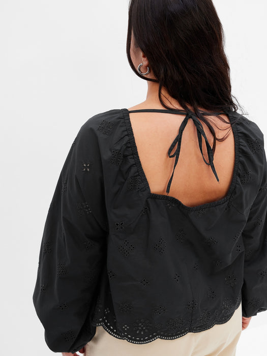 Balloon Sleeve Eyelet Top