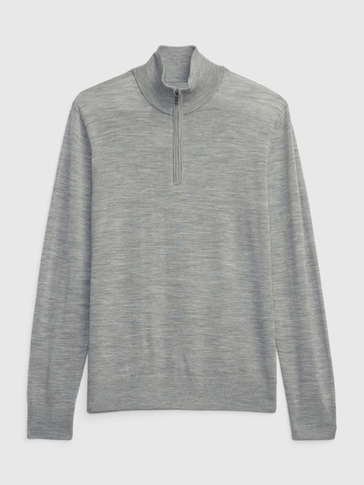 Half-Zip Merino Mockneck Sweater - light grey heather