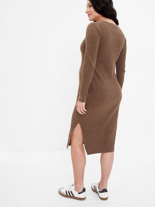 Maternity Henley Midi Sweater Dress - cozy brown