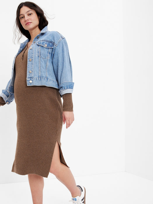 Maternity Henley Midi Sweater Dress - cozy brown