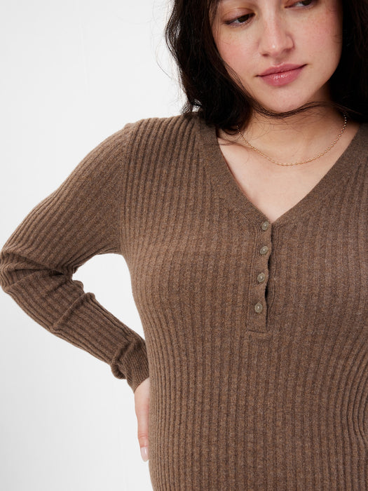 Maternity Henley Midi Sweater Dress - cozy brown