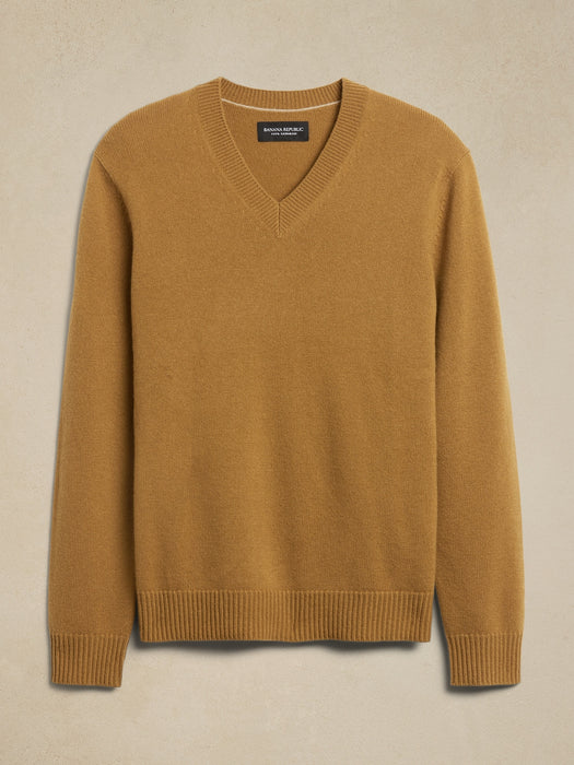 Amalfi Cashmere V-Neck Sweater - Mustard Yellow