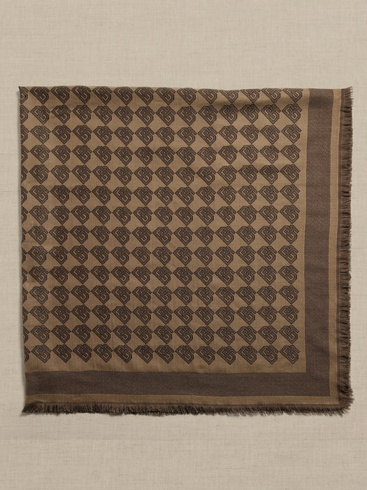 Wool-Silk Jacquard Scarf - Black Logo