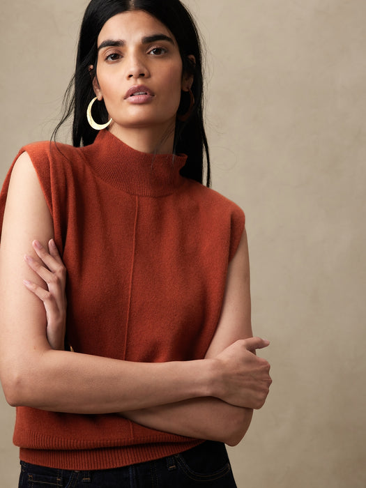 Franca Cashmere Padded-Shoulder Top - Warm Copper