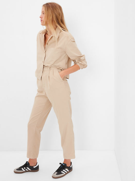 High Rise Pleated Taper Corduroy Pants with Washwell