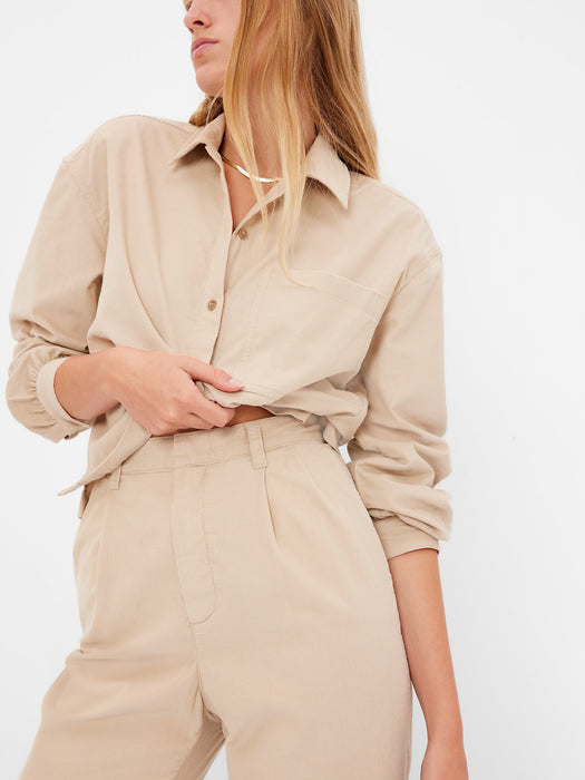 High Rise Pleated Taper Corduroy Pants with Washwell