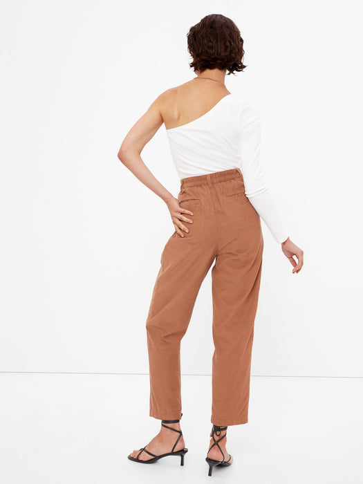 High Rise Pleated Taper Corduroy Pants with Washwell