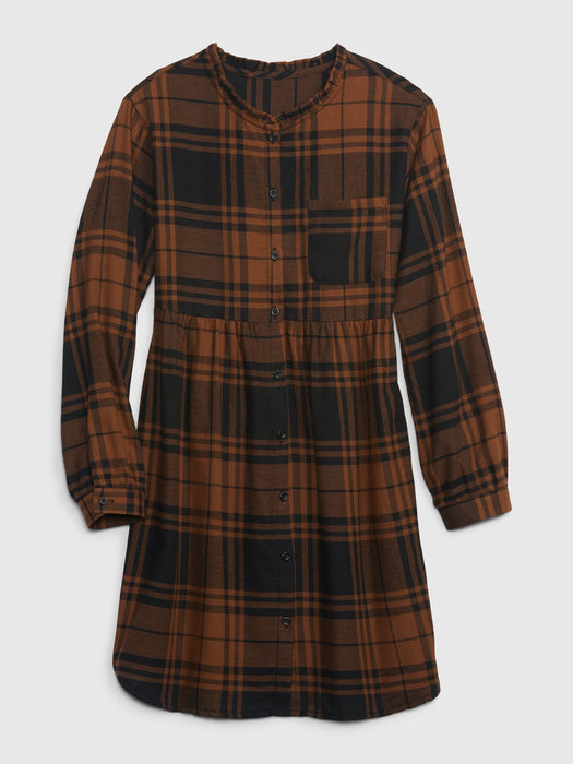 Kids Flannel Shirtdress - brown plaid