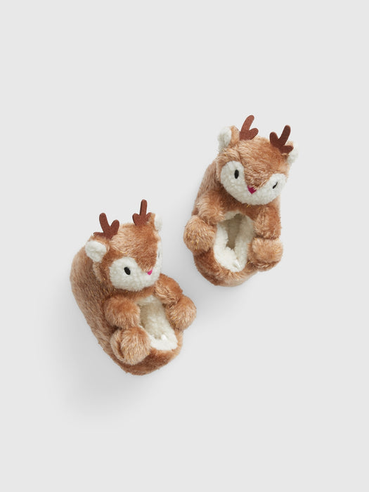 Toddler Cozy Reindeer Slippers - holiday brown