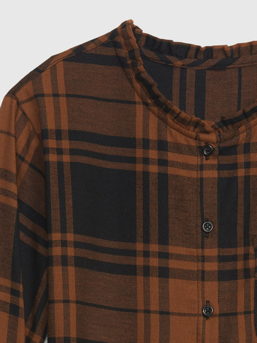 Kids Flannel Shirtdress - brown plaid