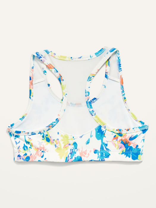 PowerPress Mesh-Trim Racerback Sports Bra for Girls - Multi