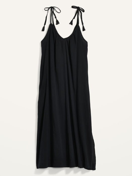 Sleeveless Tie-Shoulder All-Day Maxi Swing Dress for Women - Black