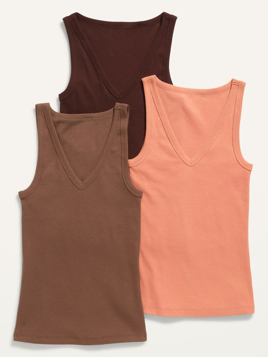 First Layer Rib-Knit V-Neck Tank Tops 3-Pack for Women