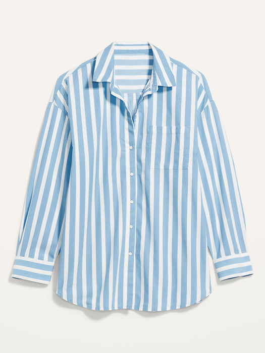 Oversized Striped Boyfriend Shirt for Women - Blue