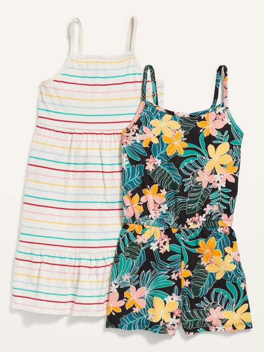 Printed Cami Dress & Romper 2-Pack for Girls - Black