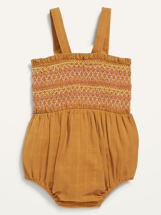 Sleeveless Smocked-Bodice Romper for Baby - Yellow
