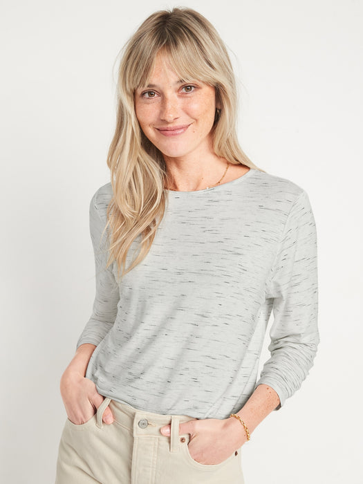 Luxe Long-Sleeve Crew-Neck Slub-Knit T-Shirt  for Women