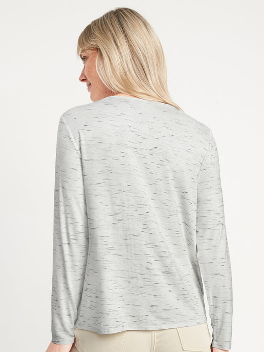 Luxe Long-Sleeve Crew-Neck Slub-Knit T-Shirt  for Women