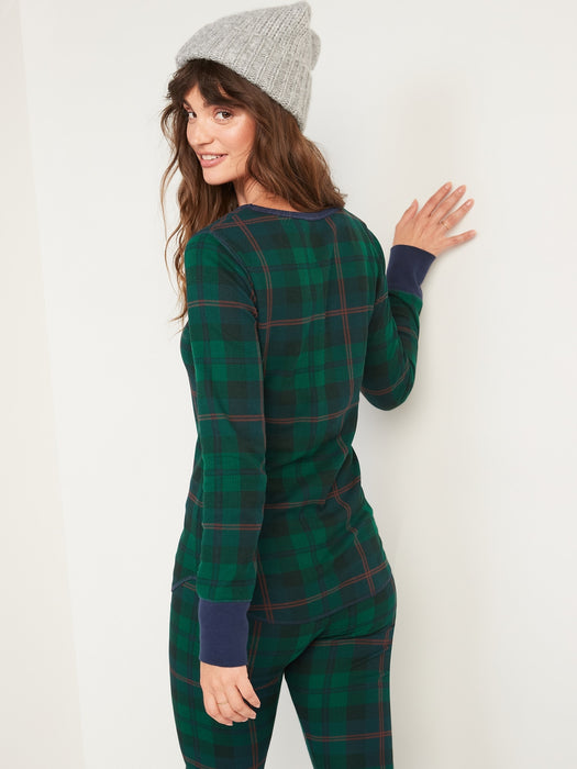 Printed Thermal-Knit Long-Sleeve Pajama Top for Women - Multi