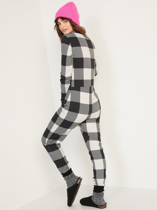 Matching Printed Thermal-Knit One-Piece Pajamas for Women - Multi