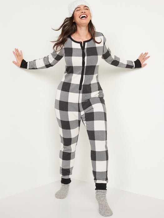 Matching Printed Thermal-Knit One-Piece Pajamas for Women - Multi