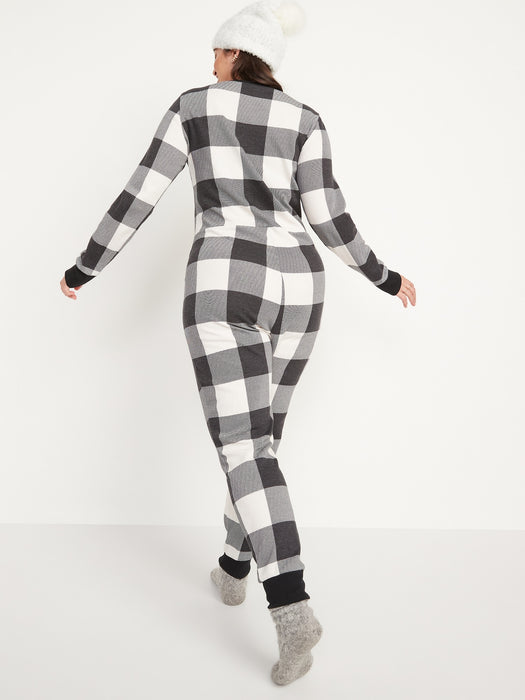 Matching Printed Thermal-Knit One-Piece Pajamas for Women - Multi