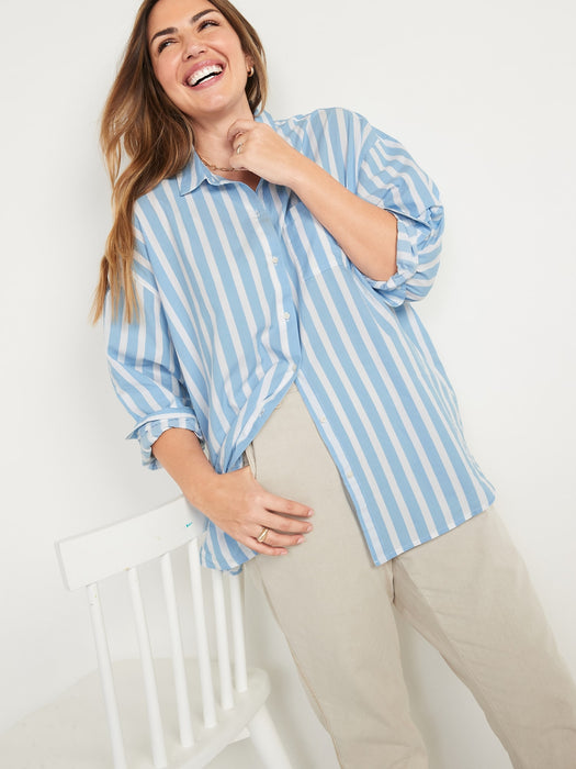 Oversized Striped Boyfriend Shirt for Women - Blue