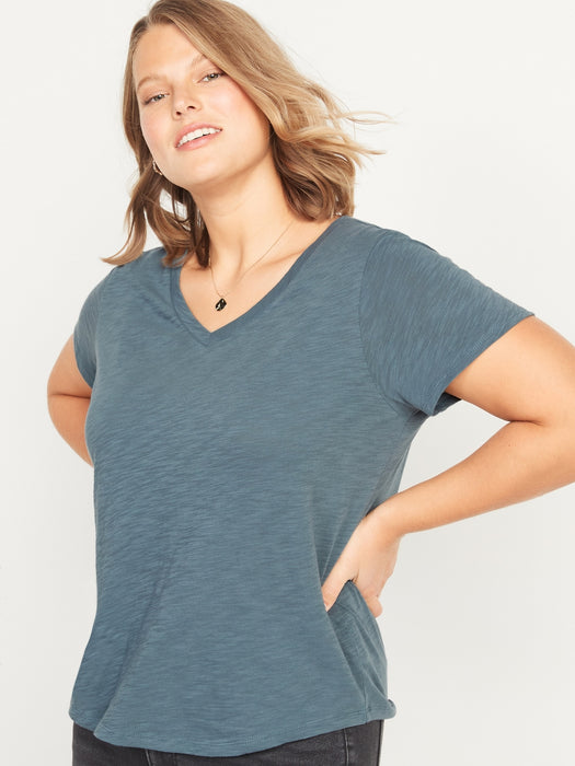 EveryWear Slub-Knit V-Neck T-Shirt for Women - Blue