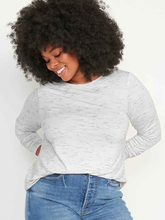 Luxe Long-Sleeve Crew-Neck Slub-Knit T-Shirt  for Women