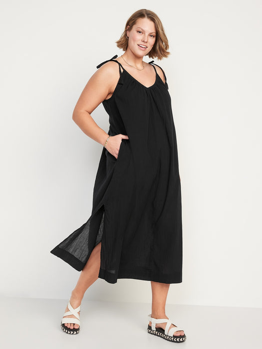 Sleeveless Tie-Shoulder All-Day Maxi Swing Dress for Women - Black