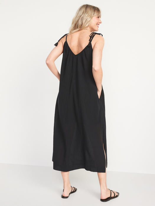 Sleeveless Tie-Shoulder All-Day Maxi Swing Dress for Women - Black